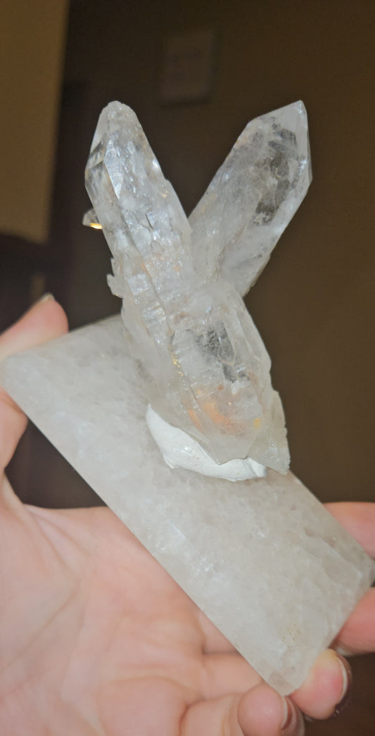 Brazilian Pink Lemurian Quartz with Quartz base