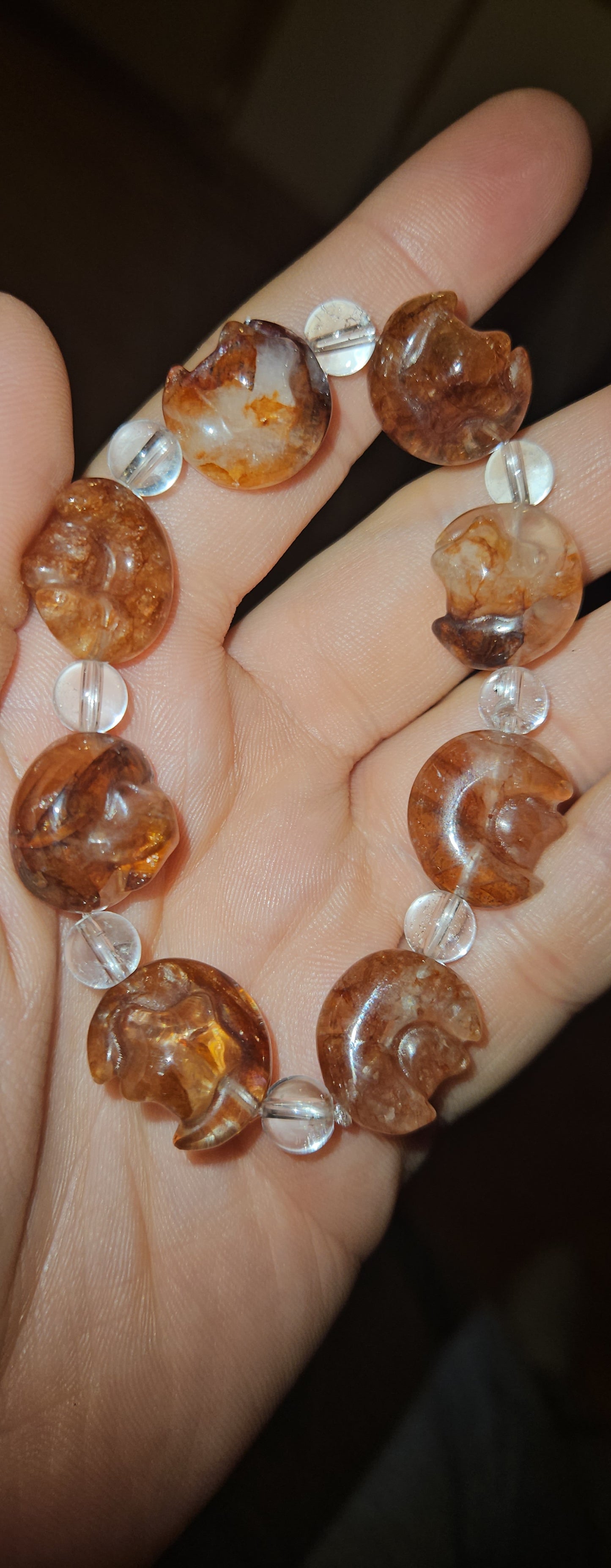 Fire Quartz/ Clear Quartz Moon & Star Bracelet