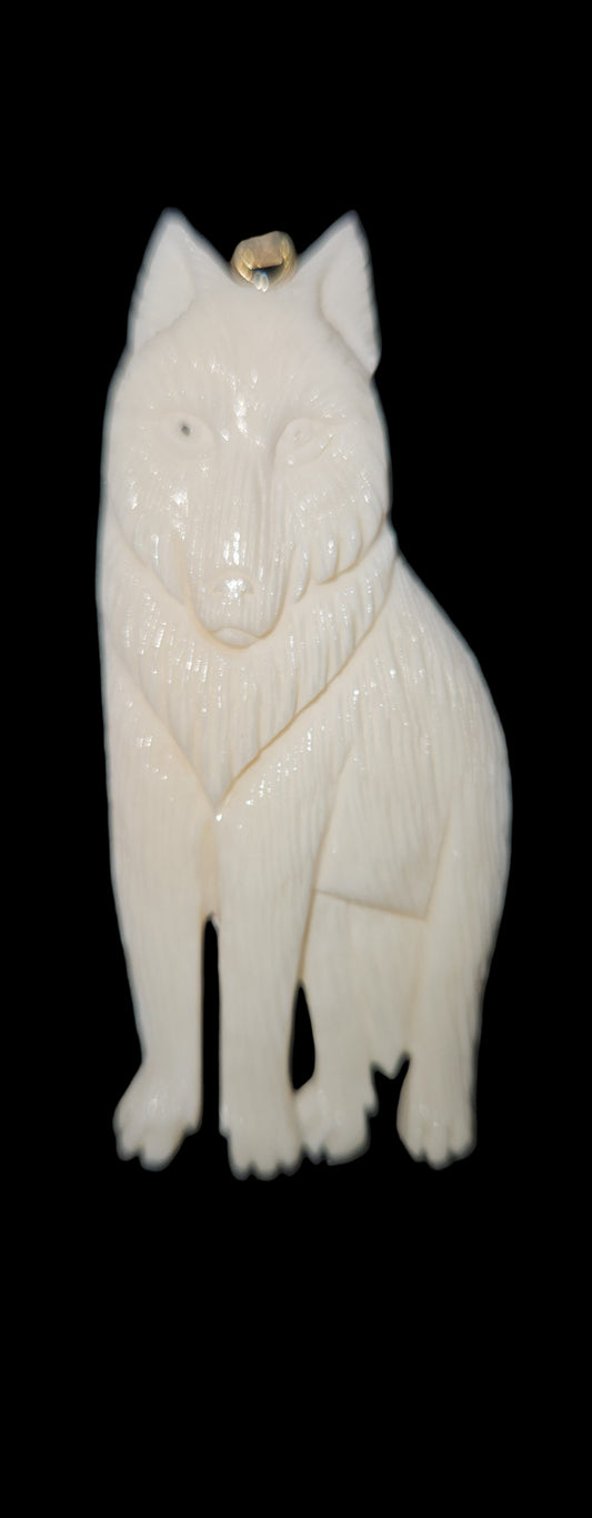 Wolf Pendant (Carved Cow Bone)