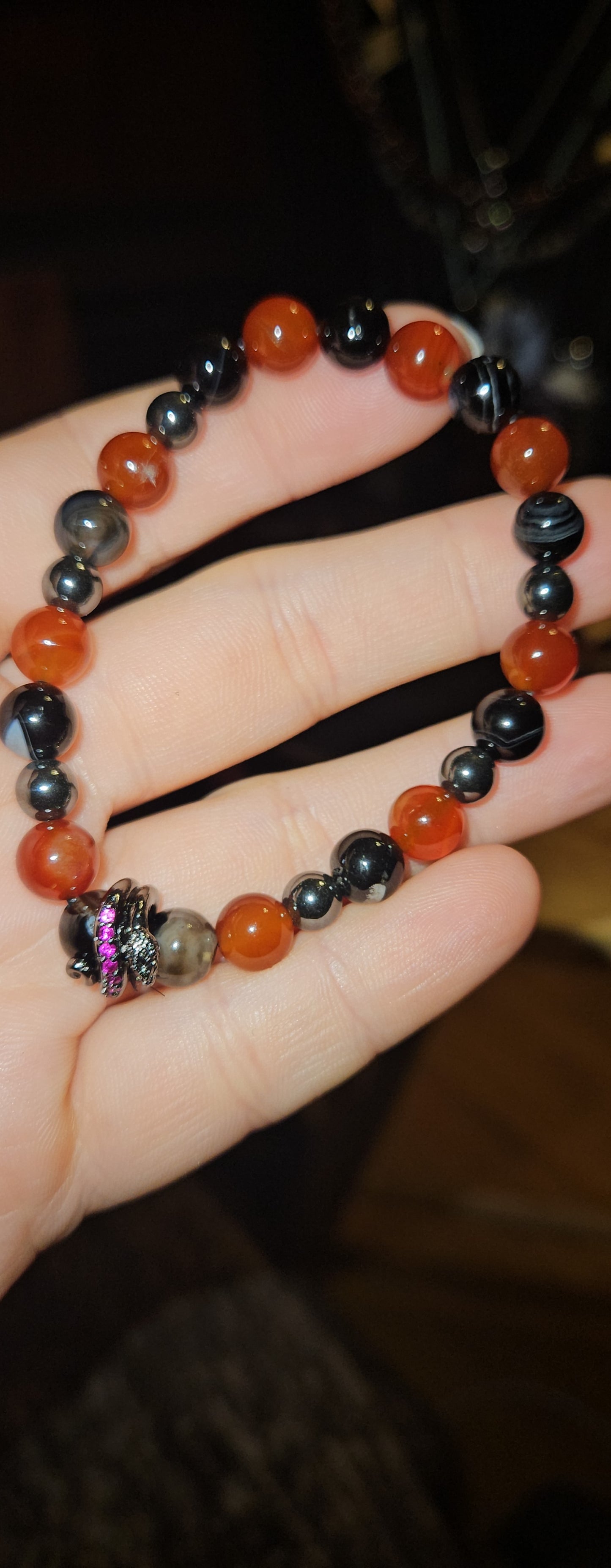 Black Agate/Carnelian/Hematite Ruby Snake Bracelet