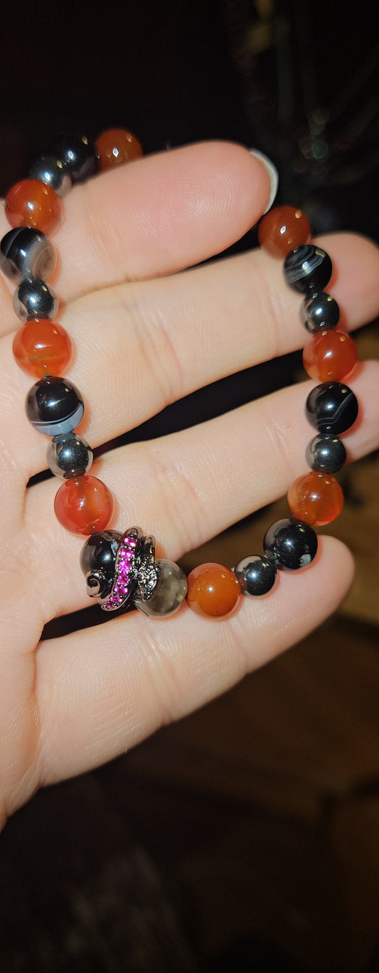 Black Agate/Carnelian/Hematite Ruby Snake Bracelet