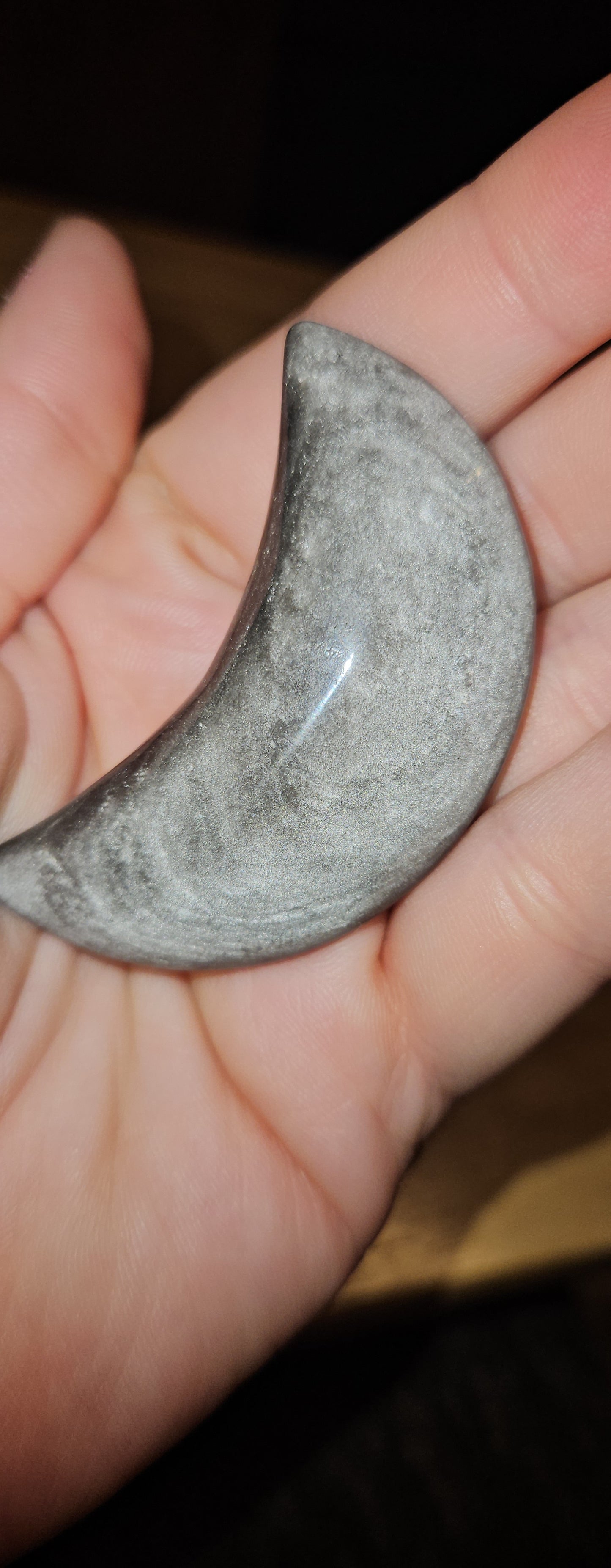 Silver Obsidian Crescent Moon