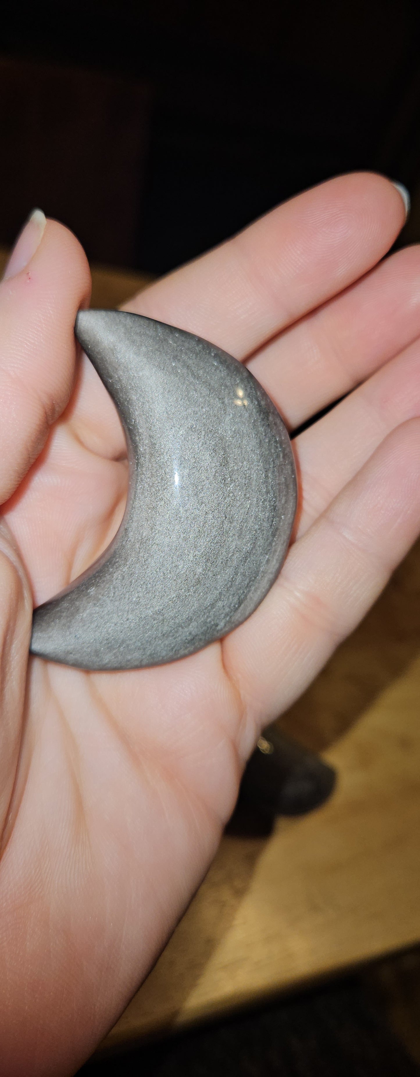 Silver Obsidian Crescent Moon