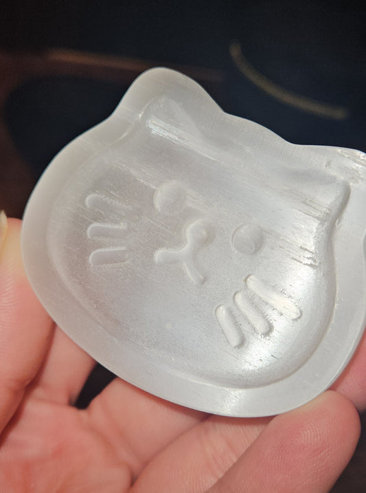 Selenite Cat Plate