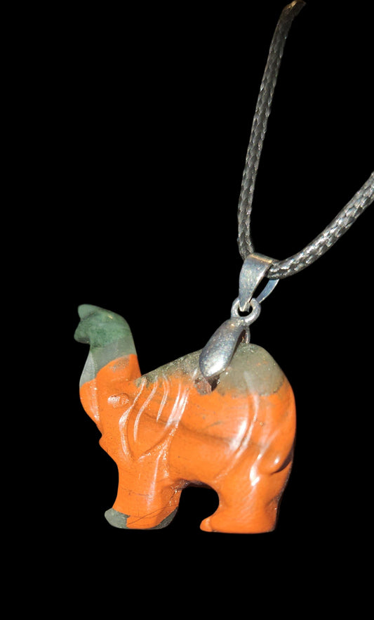 African Bloodstone Elephant Necklace