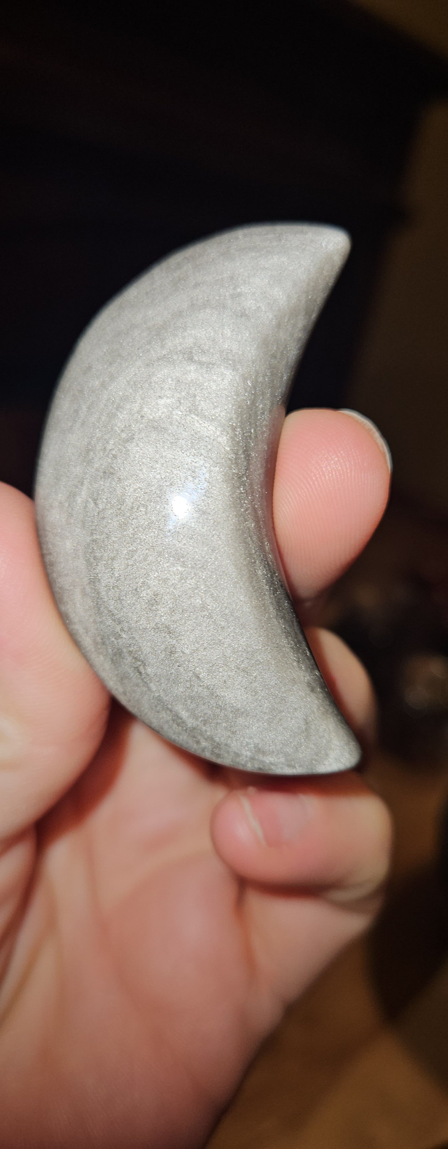 Silver Obsidian Crescent Moon