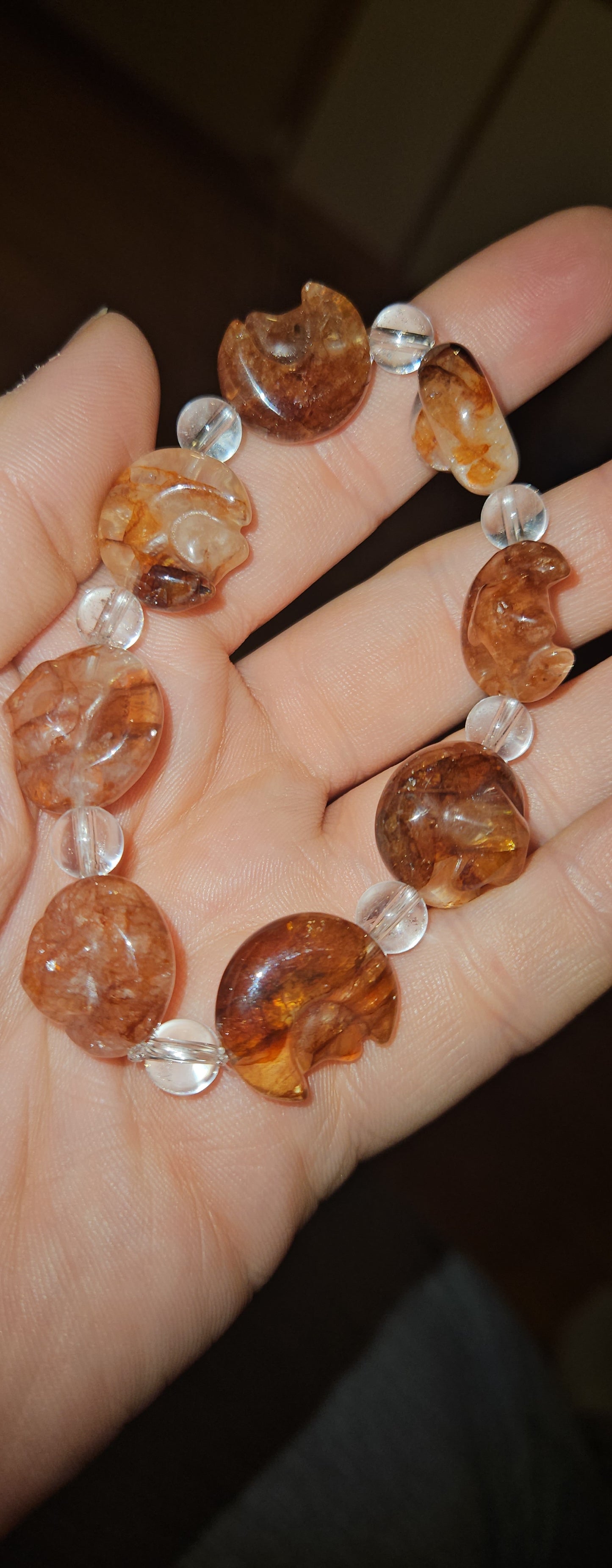 Fire Quartz/ Clear Quartz Moon & Star Bracelet