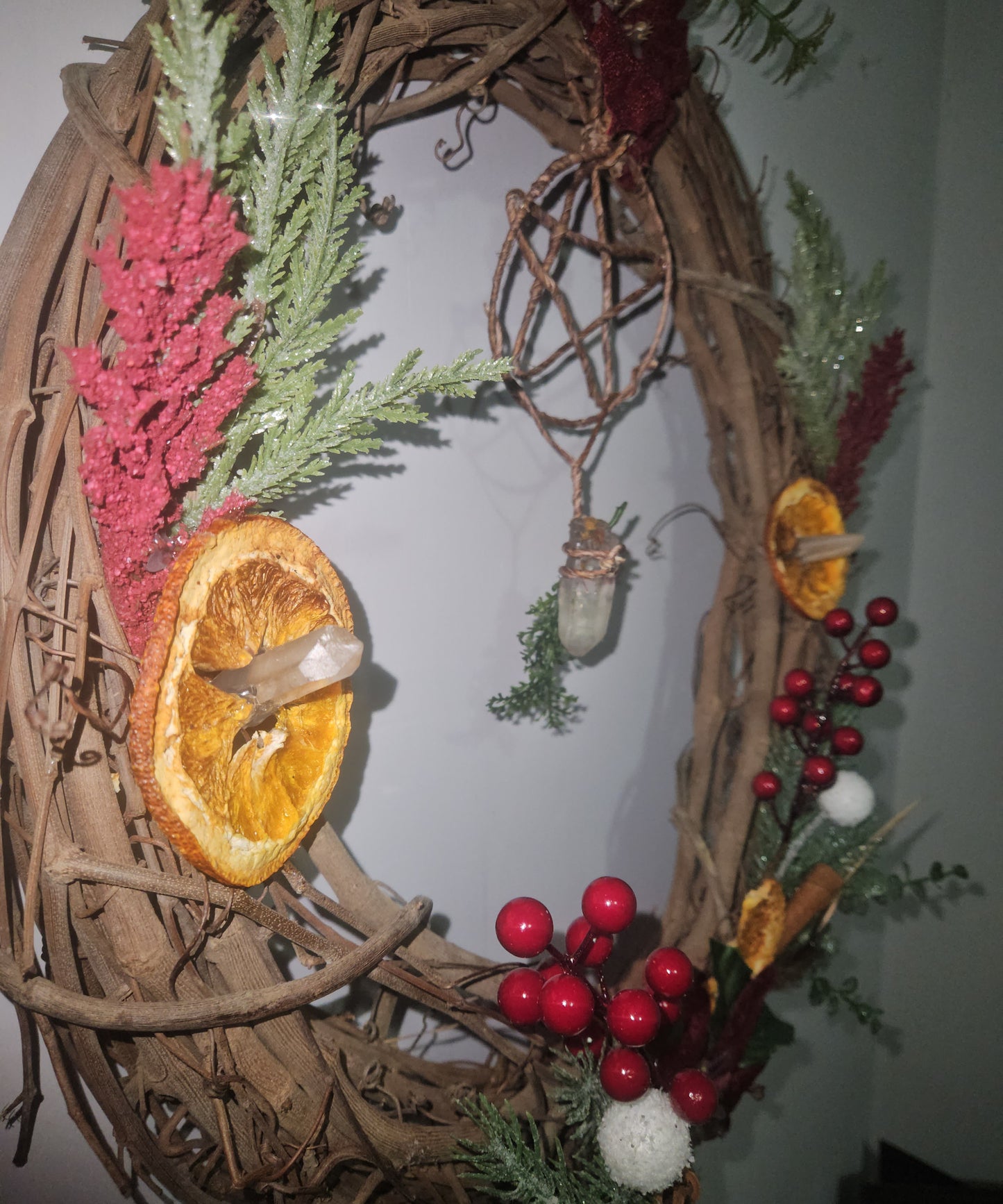Yule Winter Solstice Crystal Infused Wreath