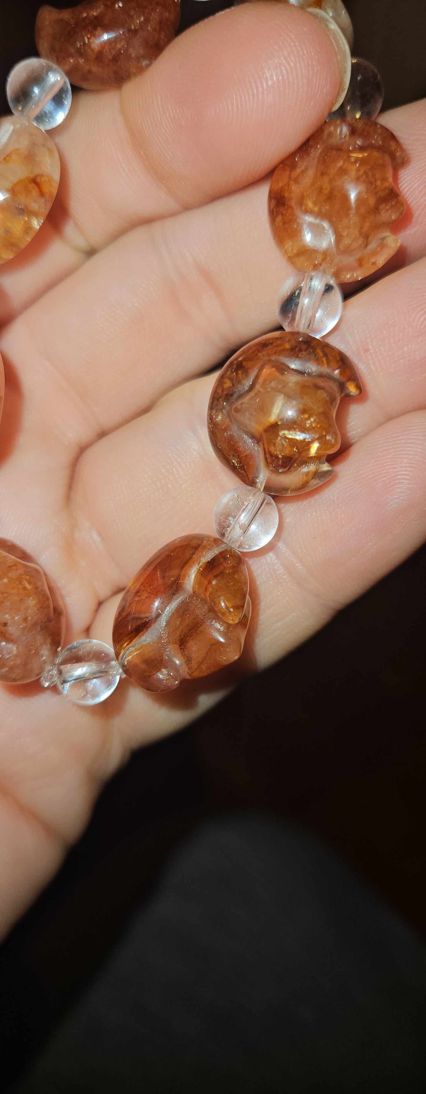 Fire Quartz/ Clear Quartz Moon & Star Bracelet