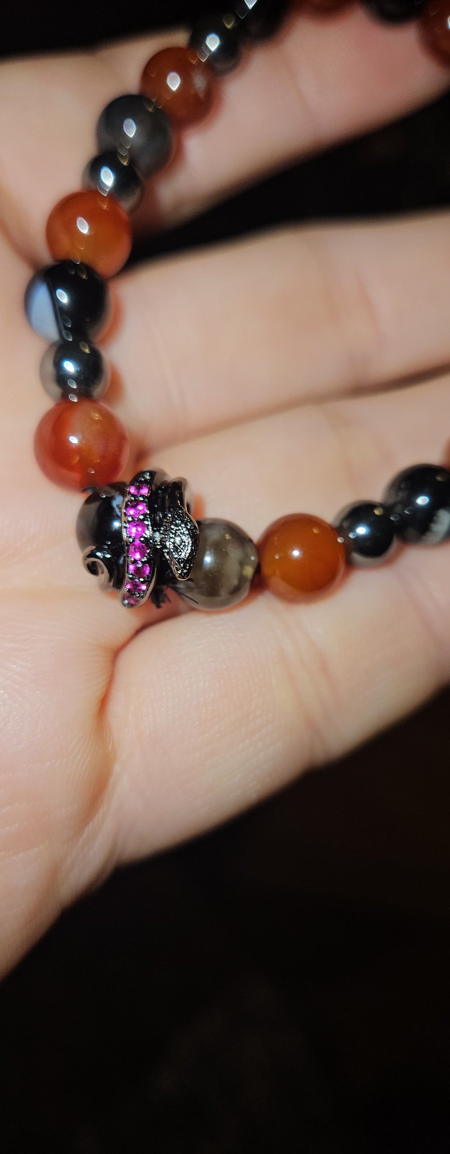 Black Agate/Carnelian/Hematite Ruby Snake Bracelet