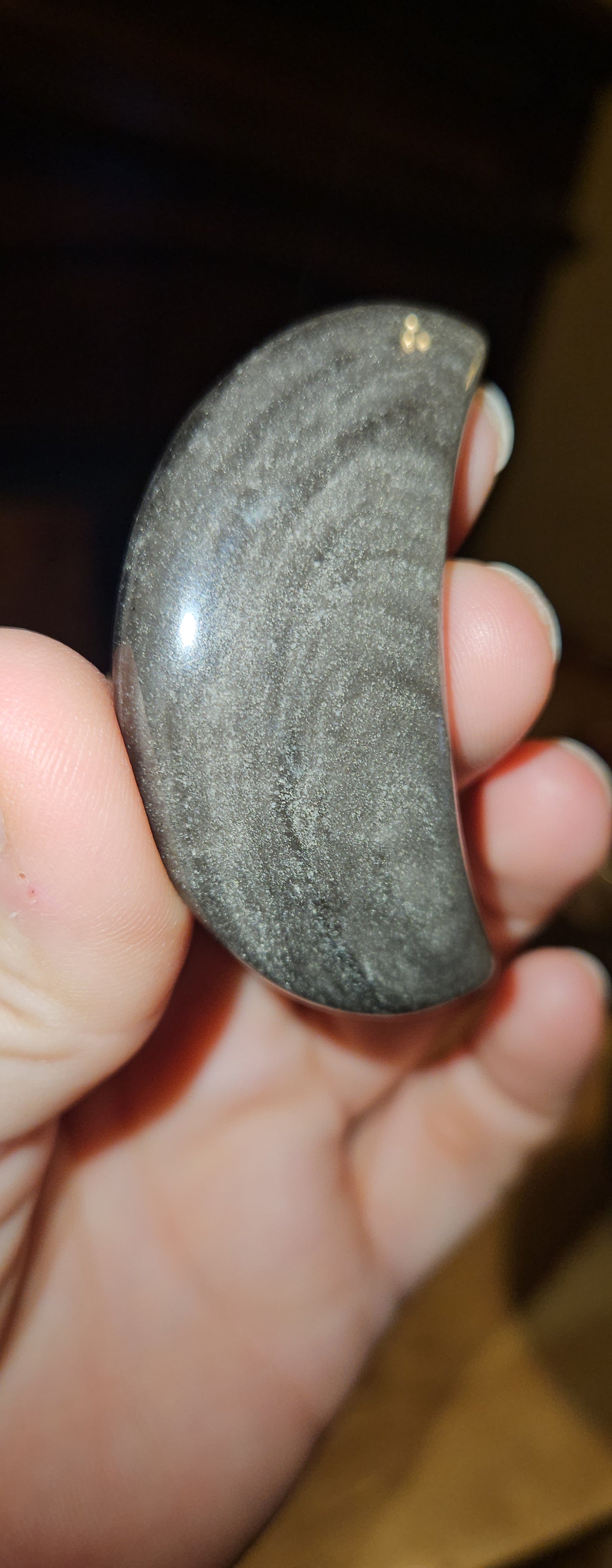 Silver Obsidian Crescent Moon