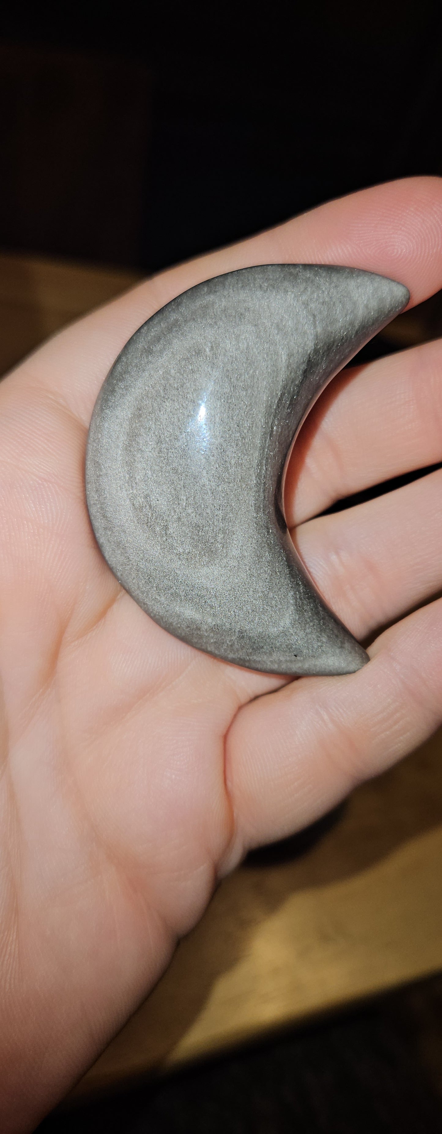 Silver Obsidian Crescent Moon